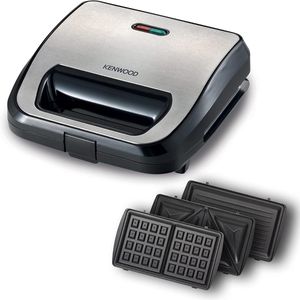 Kenwood 3-in-1 Sandwich Maker, Waffle Maker & Grill with 3 Sets of Non Stick Multifunctional Plates for Grilling, SMM02.000SI Silver/Black