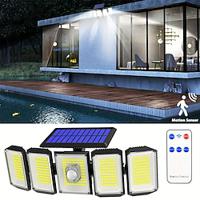 Solar Lights Outdoor Motion Sensor 300 LED 5 Heads Solar Powered Motion Sensor Flood Lights with Remote Control Dusk To Dawn LED Solar Security Wall Lights 3 Lighting Modes Lightinthebox