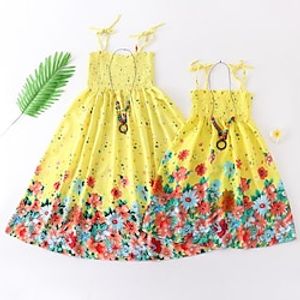 Mommy and Me Dresses Striped Casual Light Blue Lemon Butterfly Sleeveless Knee-length Strap Dress Adorable Matching Outfits Lightinthebox
