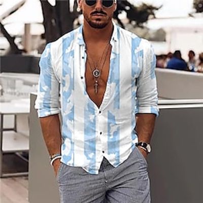 Men's Shirt 3D Print Striped Camouflage Turndown Street Casual Button-Down Print Long Sleeve Tops Designer Casual Fashion Breathable Blue Lightinthebox