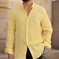 Men's Shirt Button Up Shirt Casual Shirt Summer Shirt Beach Shirt Yellow Orange Long Sleeve Plain Lapel Hawaiian Holiday Button-Down Clothing Apparel Fashion Casual Comfortable Lightinthebox