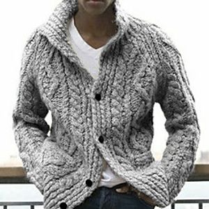 Men's Unisex Cardigan Knitted Solid Color Stylish Vintage Style Long Sleeve Sweater Cardigans Stand Collar Fall Winter Blue Purple Gray Lightinthebox