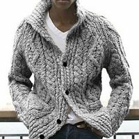 Men's Unisex Cardigan Knitted Solid Color Stylish Vintage Style Long Sleeve Sweater Cardigans Stand Collar Fall Winter Blue Purple Gray Lightinthebox - thumbnail