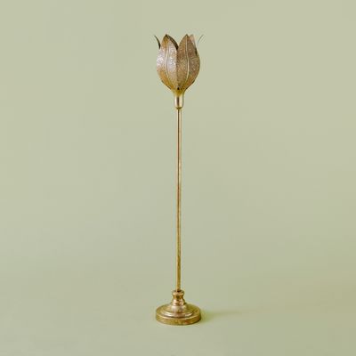 Floral Metallic Pillar Candleholder - 102 cms