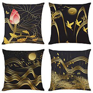 Chinese Style Double Side Cushion Cover 4PC Soft Decorative Square Throw Pillow Cover Cushion Case Pillowcase for Bedroom Livingroom Superior Quality Machine Washable Indoor Cushion for Sofa Couch Bed Chair Crane Lotus Lightinthebox