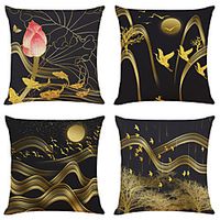 Chinese Style Double Side Cushion Cover 4PC Soft Decorative Square Throw Pillow Cover Cushion Case Pillowcase for Bedroom Livingroom Superior Quality Machine Washable Indoor Cushion for Sofa Couch Bed Chair Crane Lotus Lightinthebox - thumbnail