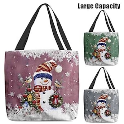 Women's Tote Shoulder Bag Canvas Tote Bag Oxford Cloth Christmas Daily Xmas Print Large Capacity Foldable Lightweight Character Red Green Grey miniinthebox