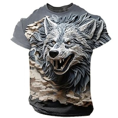 Graphic Animal Wolf Daily Designer Retro Vintage Men's 3D Print T shirt Tee Sports Outdoor Holiday Going out T shirt Blue Purple Khaki Short Sleeve Crew Neck Shirt Spring  Summer Clothing Apparel S Lightinthebox