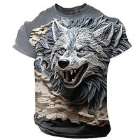 Graphic Animal Wolf Daily Designer Retro Vintage Men's 3D Print T shirt Tee Sports Outdoor Holiday Going out T shirt Blue Purple Khaki Short Sleeve Crew Neck Shirt Spring  Summer Clothing Apparel S Lightinthebox - thumbnail