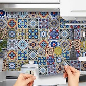 9pcs Bathroom Color Pattern Imitation Tile Wall Sticker Self-Adhesive Kitchen Grease Tile Sticker. miniinthebox