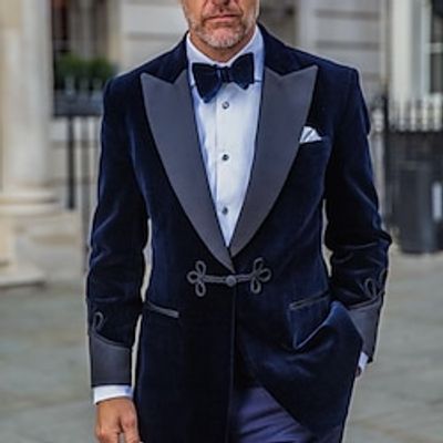 Men's Velvet Party Blazer Jacket Christmas Wear Tailored Fit Solid Colored Single Breasted One-button Black Burgundy Green Blue 2023 Lightinthebox