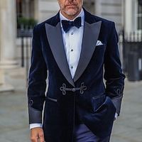 Men's Velvet Party Blazer Jacket Christmas Wear Tailored Fit Solid Colored Single Breasted One-button Black Burgundy Green Blue 2023 Lightinthebox - thumbnail