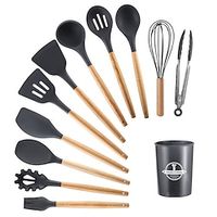 Kitchen Utensils Set of 12 Wooden Handle Silicone Kitchenware Non-stick Cooking Spoon Frying Colander miniinthebox - thumbnail