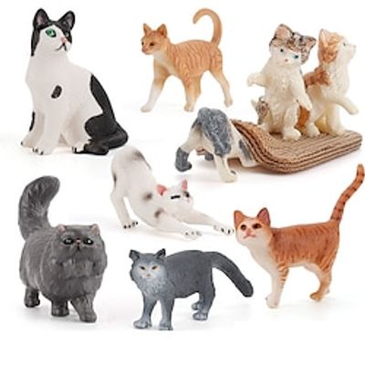 PVC Solid Simulation Pet Cat Model Black And White Cat Stretched Lazily Cat Playing With Cat Tabletop Decoration Small Ornaments Lightinthebox