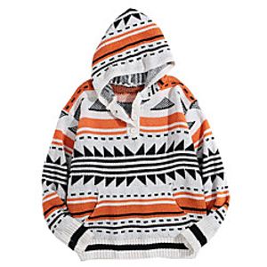 Men's Unisex Pullover Knitted Geometric Stylish Vintage Style Long Sleeve Sweater Cardigans Hooded Fall Winter Orange miniinthebox