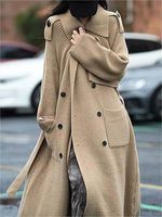 Women's Suit Collar Double-breasted Long Casual Sweater Cardigan Coat Thick Sweater - thumbnail