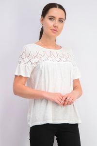Womens Cotton Eyelet-Yoke Top  Bright White
