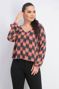 Womens V-Neck Printed Blouse  Navy Combo