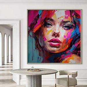 Best on Canvas Handmade Abstract Portrait Oil Painting The Hot Color Hand-Painted Knife David Palette Woman Face Oil Paintings Lightinthebox