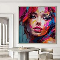 Best on Canvas Handmade Abstract Portrait Oil Painting The Hot Color Hand-Painted Knife David Palette Woman Face Oil Paintings Lightinthebox - thumbnail
