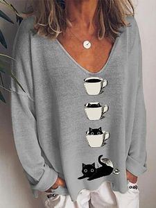 Animal Casual V-Neckline Long Sleeve Blouses
