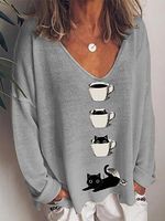 Animal Casual V-Neckline Long Sleeve Blouses - thumbnail