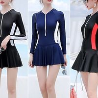 Women's One Piece Swimsuit Rashguard Swimsuit UV Sun Protection UPF50 Breathable Long Sleeve Bodysuit Bathing Suit Front Zip Swimming Surfing Beach Water Sports Patchwork Summer / Quick Dry miniinthebox - thumbnail