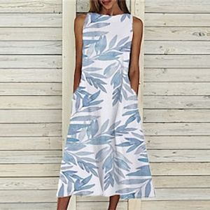 Women's A Line Dress Midi Dress Blue Sleeveless Print Pocket Print Spring Summer Crew Neck Casual Vacation 2022 S M L XL XXL 3XL Lightinthebox