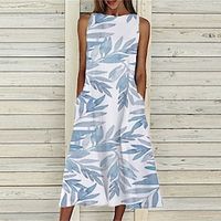 Women's A Line Dress Midi Dress Blue Sleeveless Print Pocket Print Spring Summer Crew Neck Casual Vacation 2022 S M L XL XXL 3XL Lightinthebox - thumbnail