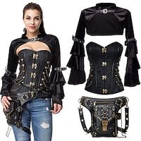 Steampunk Outfits 4 PCS Corset with Matching Thong Waist Bag Cape Set Punk  Gothic Overbust Corset Women's Party Cosplay Costume miniinthebox - thumbnail