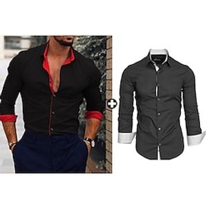 Men's As Picture Dress Shirt Button Up Shirt Sets Long Sleeve Lapel Office  Career Going out Plain Basic Polyester Spring   Fall Lightinthebox
