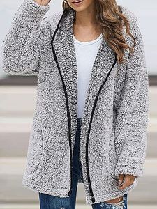 Casual Loose Solid Lambsool Hooded Coat