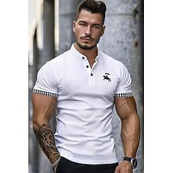 Men's Polo Shirt Golf Shirt Casual Holiday Stand Collar Short Sleeve Fashion Basic Plaid Color Block Mesh Summer Regular Fit White Polo Shirt Lightinthebox