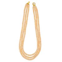 Jagdamba Pearls 3 Lines Peach Button Pearl Necklace