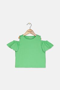 Kids Girls Plain Cold Shoulder Top  Light Green