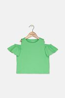 Kids Girls Plain Cold Shoulder Top  Light Green - thumbnail