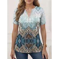 Women's T shirt Tee Graphic Daily Weekend Blue Button Print Short Sleeve Fashion Round Neck Regular Fit Summer Lightinthebox