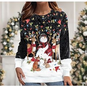 Ugly Christmas Sweatshirt Women's Sweatshirt Pullover Snowman Reindeer Sportswear Funny Festival Print Black Christmas Casual Round Neck Long Sleeve Top Micro-elastic Fall  Winter Lightinthebox