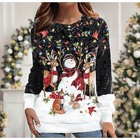 Ugly Christmas Sweatshirt Women's Sweatshirt Pullover Snowman Reindeer Sportswear Funny Festival Print Black Christmas Casual Round Neck Long Sleeve Top Micro-elastic Fall  Winter Lightinthebox - thumbnail