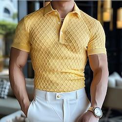 Men's Polo Golf Shirt Business Casual Classic Short Sleeve Fashion Solid Color Button Summer Spring Regular Fit Yellow Polo Lightinthebox