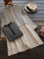 Stripe Embroidery Patchwork Dresses