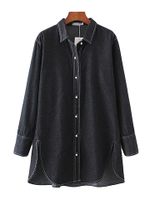 Casual Lapel Split Hem Denim Shirts