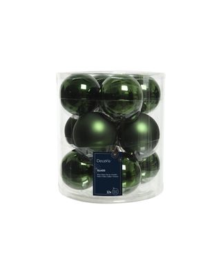 Kaemingk Decoris 8cm Baubles Glass Shiny & Matt Mix Pine Green