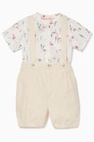 Flamingo-Print Dungaree Short Set - thumbnail