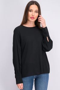 Womens Cuffed Sleeve Blouse  Black