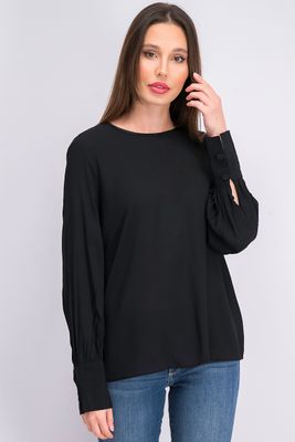 Womens Cuffed Sleeve Blouse  Black