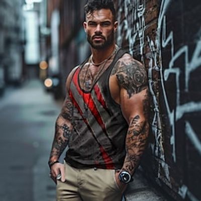 Scratches Color Block Men's Subculture Style 3D Print Vest Top Racer Back Tank Top Sleeveless T Shirt for Men Sports Outdoor Holiday Gym T shirt Red Blue Purple Sleeveless V Neck Shirt Summer Lightinthebox