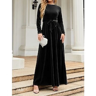 Women's Black Dress Velvet Dress Prom Dress Long Dress Maxi Dress Black Wine Blue Long Sleeve Pure Color Lace up Fall Winter Autumn Crew Neck Fashion Winter Dress Christmas Wedding Guest 2023 S M L Lightinthebox