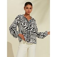Women's Blouse Zebra Pattern Casual Daily Puff Balloon Sleeve White Lace Long Sleeve Y Neck Spring Lightinthebox