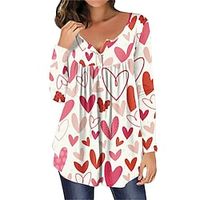 Women's Shirt Blouse White Pink Wine Heart Button Print Long Sleeve Casual Daily Basic V Neck Regular S Lightinthebox - thumbnail